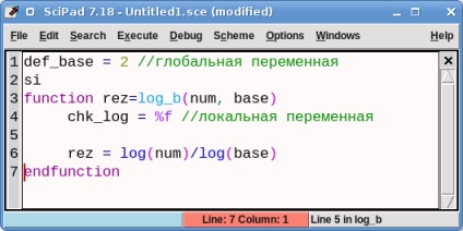 O parte a programului Scilab în scilab