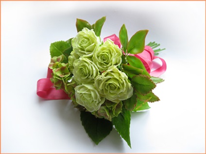 Зелені троянди і гортензія - букет з холодного фарфору, metally flower