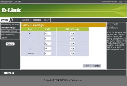 Dir 100 vlan, configurație hardware