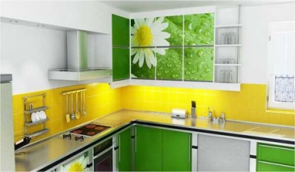 Interiorul ideilor de design de fotografie din bucătăria galben-verde