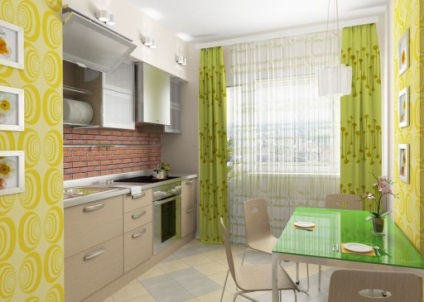 Interiorul ideilor de design de fotografie din bucătăria galben-verde