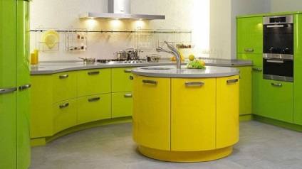 Interiorul ideilor de design de fotografie din bucătăria galben-verde