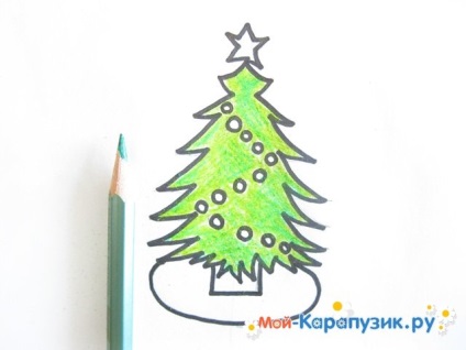 Cum de a desena un pom de Craciun în etape cu creioane colorate