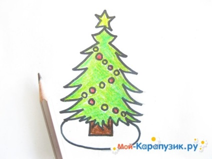 Cum de a desena un pom de Craciun în etape cu creioane colorate