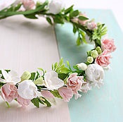 Cumpărați o coroană de nuntă la cap cu flori roz și bej în magazinul online de la târg