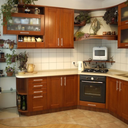 Bucătării cu sobă de colț, interior, fotografii, aspect