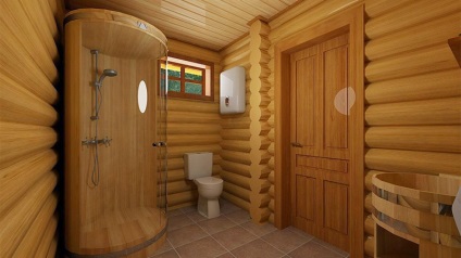 Cabină de duș cu mâinile într-o cabină de duș privată într-o cameră din lemn, design cameră cameră, de casă,