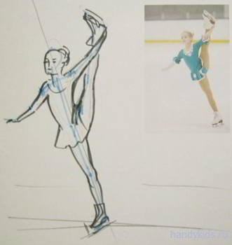 Як намалювати дівчинку на ковзанах на льоду