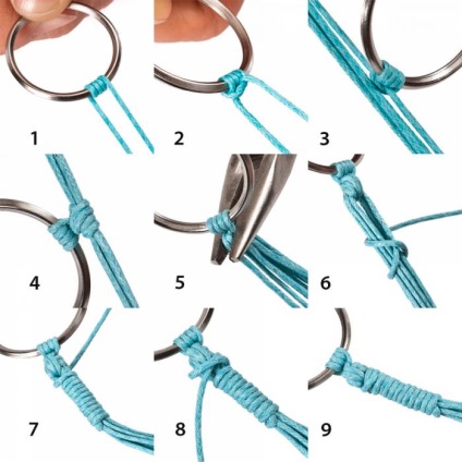 Як закріпити застібку на вощений шнур вузлом