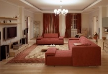 Covoare pe podea în camera foto a palatului care pat cu o canapea colț, cum de a alege un oval în apartament,