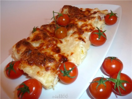 Manicotti (cannelloni) cu pui, ardei grași și trei feluri de brânză rețetă pas cu pas cu