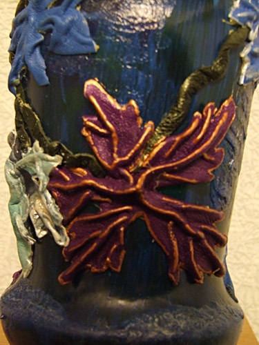 Sticlă de clasă principală, decorată cu limbă din piele - orb, de casă