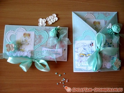 Набір подарунковий на весілля листівка розкладна і конверт грошовий, майстер-клас своїми руками