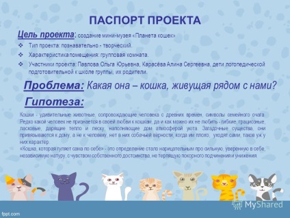 A bemutató a projekt létrehozásának mini-múzeum - a bolygó macskák - orosz internetes verseny