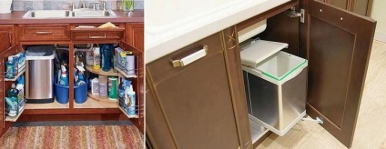 Szekrények a mosogató alatt a konyha fotó sarok mosogató, egy doboz mérete beépített készülékek a mosogató alatt,