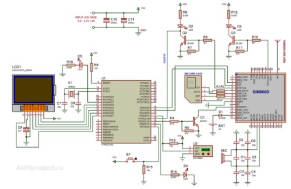 Sistem de monitorizare la distanță de pe modulul gsm sim900d - diagrama schematică