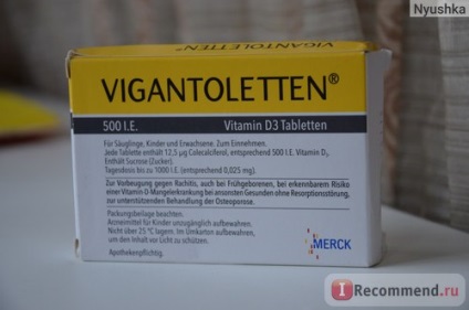 Vitaminok Merck vigantoletten - «német D-vitamin - kiváló alternatívát Akvadetrima és vigantolu