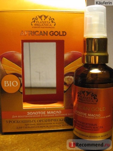 Золоте масло для відновлення і харчування кінчиків волосся planeta organica african gold -