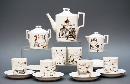 Set de ceai și plăci decorative - porțelan marcat de Andrew Makarevich și Iphz, porțelan