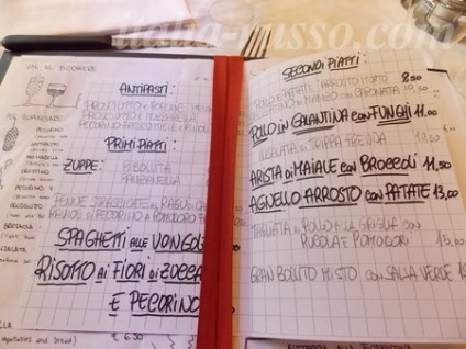 Meniu în restaurantul italian are traducerea în limba rusă (partea 1), despre Italia cu dragoste