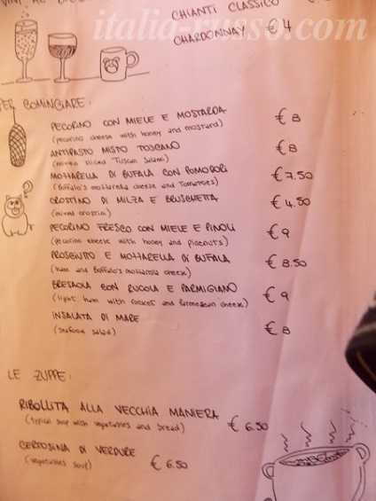 Meniu în restaurantul italian are traducerea în limba rusă (partea 1), despre Italia cu dragoste