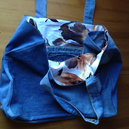 Nagy strandtáska ki a régi farmert, kezét (Bag) Nagy strandtáska ki a régi farmert kezével