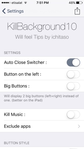 Jailbreak tweak killbackground10 pentru a închide toate aplicațiile pe ios 10