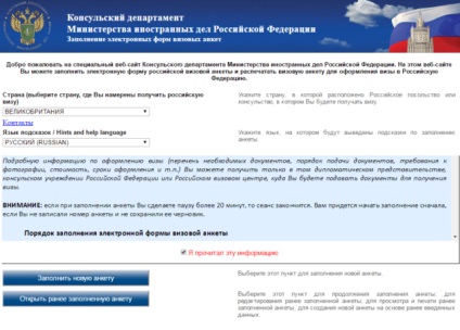 Un eșantion de completare a unui formular de cerere de viză pentru Rusia