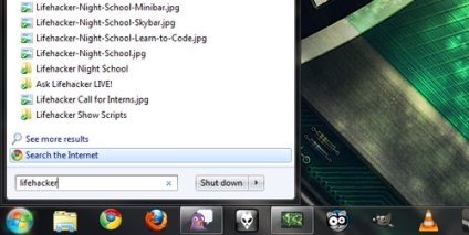 Hogyan kereshet az interneten, hogy a Start menüben a Windows 7