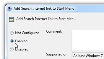 Hogyan kereshet az interneten, hogy a Start menüben a Windows 7