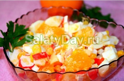 Salata cu bețișoare de crab și porumb este o soluție excelentă pentru o vacanță! Rețetă cu fotografii și videoclipuri