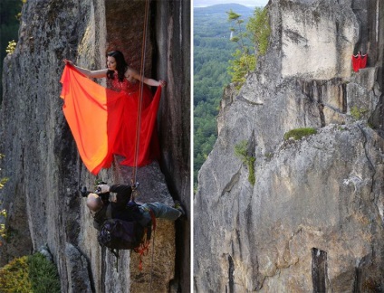 Cele mai extreme fotografii de nunta cu nou-născuții care stau pe marginea abisului de 100 de metri,