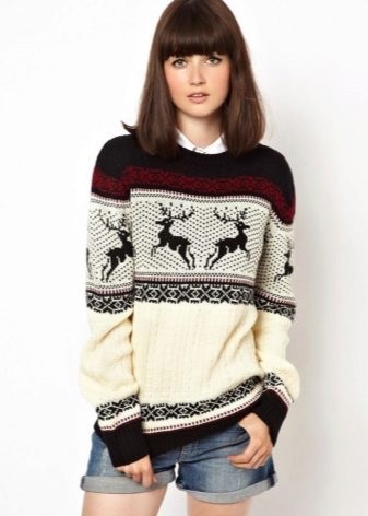 Cu pulover de cerb (56 poze) feminin, copil, tricotat, rosu, Crăciun, noul an, iarnă
