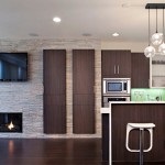 Sötét (fekete) emeleti lakberendezés konyha, hálószoba, fürdőszoba és nappali