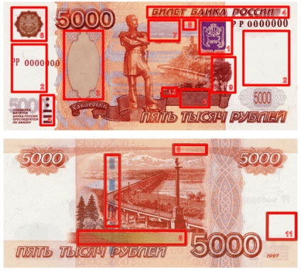 5000 de ruble - o descriere a semnelor de autenticitate a unei bancnote