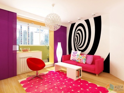 Teama de culori strălucitoare în interior sau ca un apartament mic pentru a face o idee mare și colorată, pentru