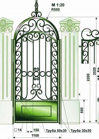 Desene și schițe de porți metalice cu o porțiune din tablă ondulată
