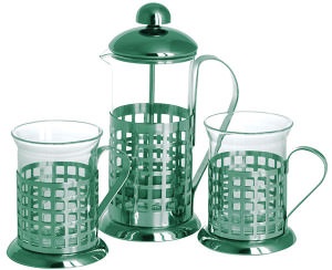 Un set de ceai metalic, ceramică, sticlă și proprietățile