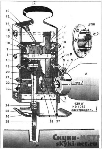 Sawn manual traversa cu un burghiu de mână