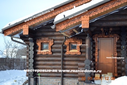 Cornișe sculptate 5 părți, sculptură în casă, finisarea fațadei unei case din lemn, preț, fotografie, comandă,