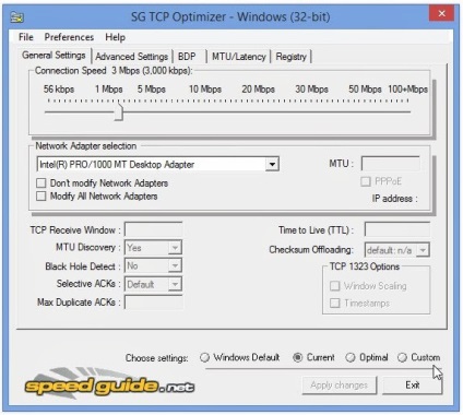 Resetați și optimizați setările de rețea - sg tcp optimizer