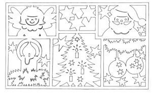 Modelul lui Moș Crăciun și Snow Maiden din hârtie, șabloane de Anul Nou pe ferestre