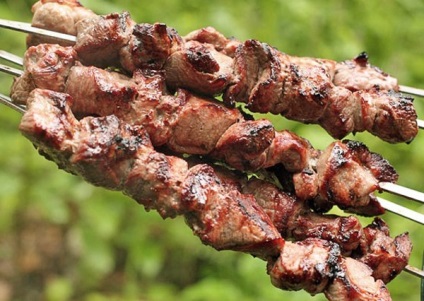 Shish kebab din carne de porc cu ajika, feluri de mâncare gustoase de carne