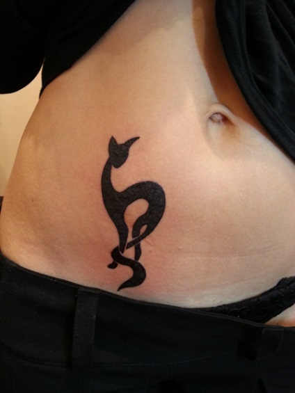 Cat tatuaje pe abdomen