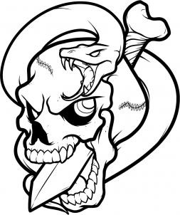 Lecția de a desena un tatuaj al unui craniu cu un pumnal și un șarpe (tatoo), este ușor și simplu de a desena