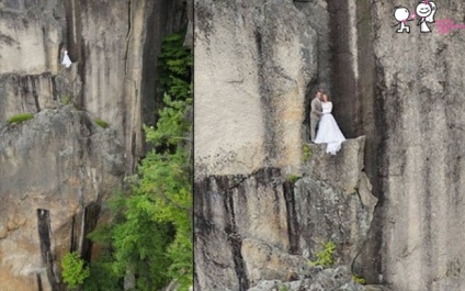 Fotografiere de nuntă extremă pe marginea unei stânci