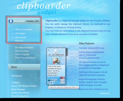 Gadgeturi pentru clipboard-ul Windows 7