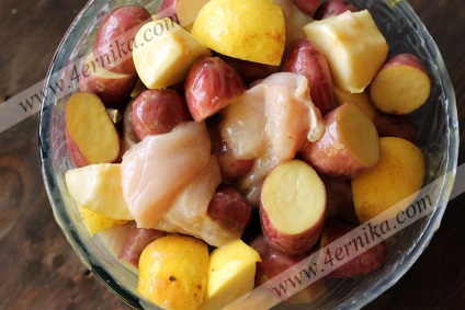File de pui, coaptă cu mere și cartofi, 4ernika