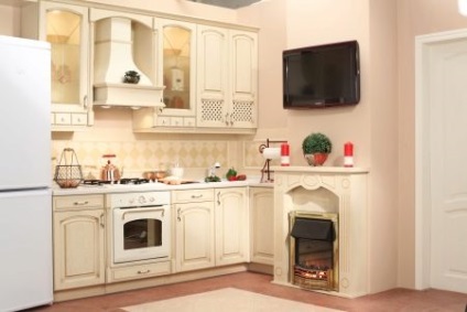 Bucătărie cu un șemineu (67 fotografii) de rating de stiluri de interior, capace de șemineu pentru o casă privată