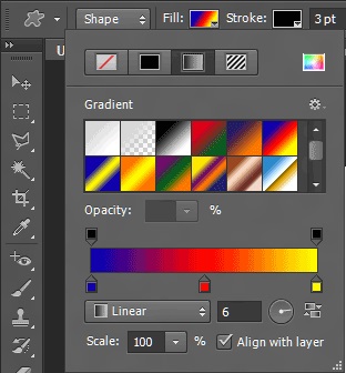 Panel egyéni alakzat eszköz az Adobe Photoshop